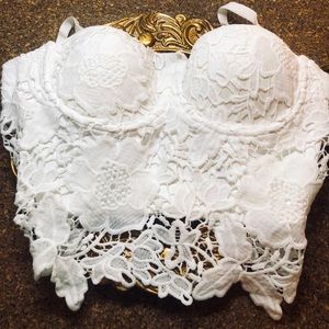 White lace cutwork bustier